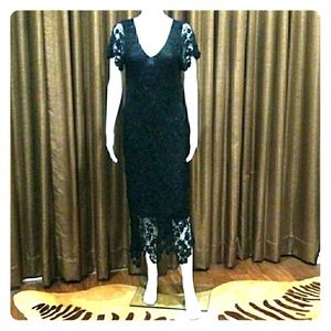 Beaded and crocheted black evening gown
